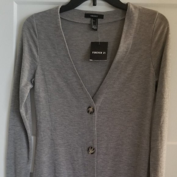 Forever 21 Sweaters - NWT juniors FOREVER 21 full-length KNIT CARDIGAN grey BUTTONS slit SIZE small